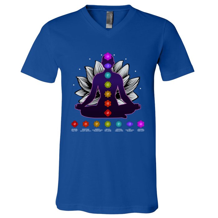 Yoga Meditation Seven Chakras Namaste Lotus Zen Spiritual Meaningful Gift V-Neck T-Shirt