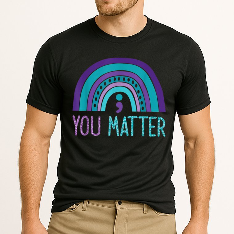 You Matter Semicolon Suicide Prevention Purple Teal Rainbow Cooling Performance Crew T-Shirt