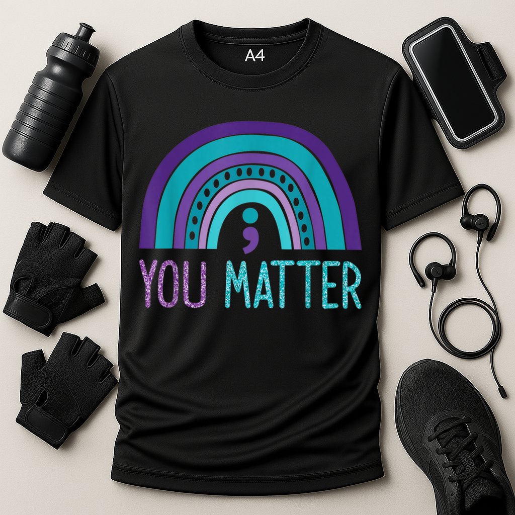You Matter Semicolon Suicide Prevention Purple Teal Rainbow Cooling Performance Crew T-Shirt