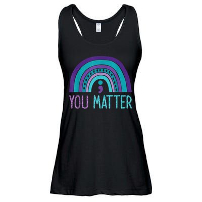 You Matter Semicolon Suicide Prevention Purple Teal Rainbow Ladies Essential Flowy Tank