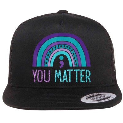 You Matter Semicolon Suicide Prevention Purple Teal Rainbow Flatbill Hat