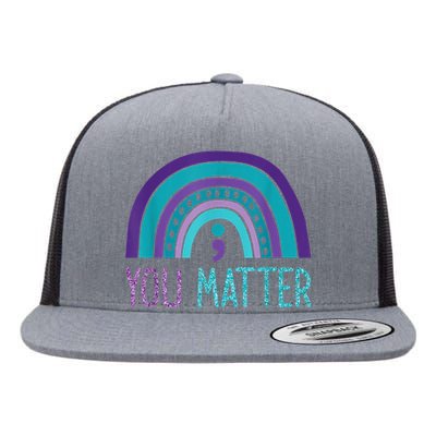 You Matter Semicolon Suicide Prevention Purple Teal Rainbow Flat Bill Trucker Hat