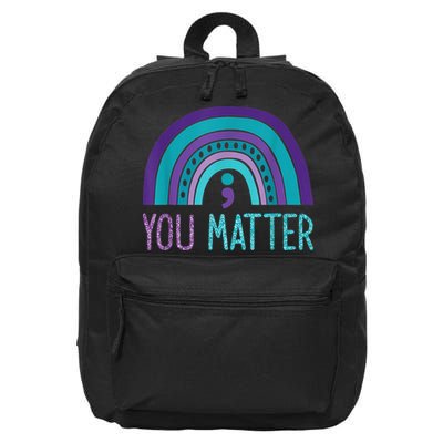 You Matter Semicolon Suicide Prevention Purple Teal Rainbow 16 in Basic Backpack
