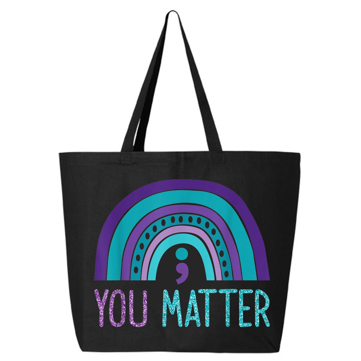 You Matter Semicolon Suicide Prevention Purple Teal Rainbow 25L Jumbo Tote
