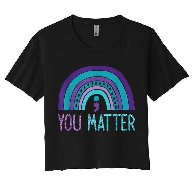 You Matter Semicolon Suicide Prevention Purple Teal Rainbow Crop Top