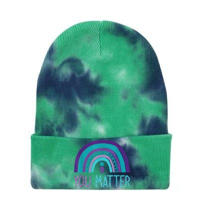 You Matter Semicolon Suicide Prevention Purple Teal Rainbow Tie Dye 12in Knit Beanie