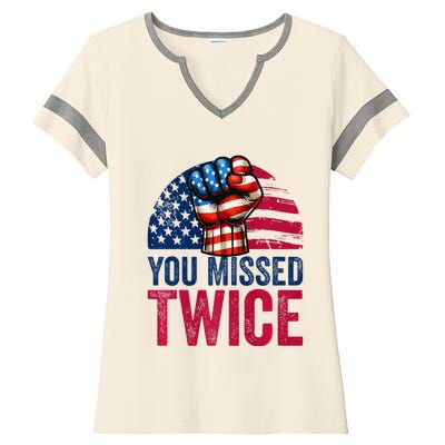 You Missed Twice Trump Assassinated White 2024 Ladies Halftime Notch Neck Tee