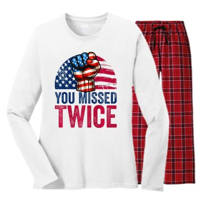 You Missed Twice Trump Assassinated White 2024 Women's Long Sleeve Flannel Pajama Set 