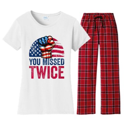 You Missed Twice Trump Assassinated White 2024 Women's Flannel Pajama Set