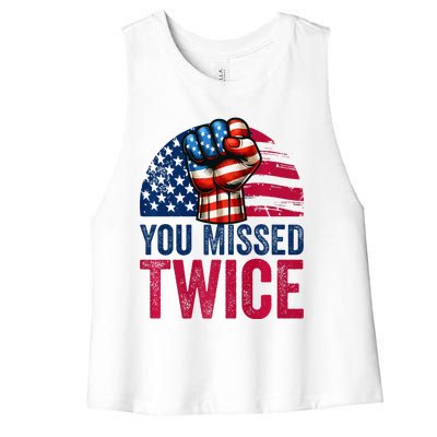 You Missed Twice Trump Assassinated White 2024 Women's Racerback Cropped Tank