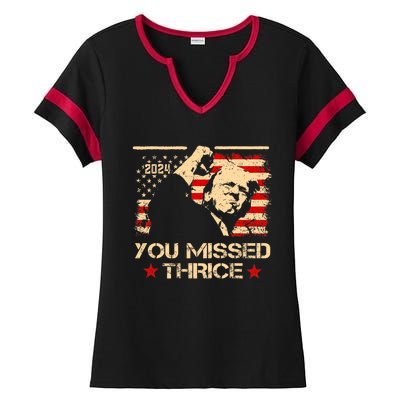 You Missed Thrice Trump Western Cowboy Three Times Us Flag Ladies Halftime Notch Neck Tee