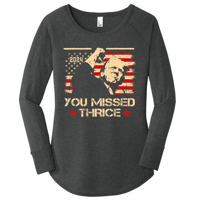 You Missed Thrice Trump Western Cowboy Three Times Us Flag Women's Perfect Tri Tunic Long Sleeve Shirt