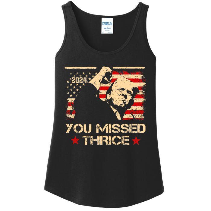 You Missed Thrice Trump Western Cowboy Three Times Us Flag Ladies Essential Tank