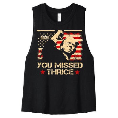 You Missed Thrice Trump Western Cowboy Three Times Us Flag Women's Racerback Cropped Tank