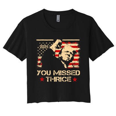 You Missed Thrice Trump Western Cowboy Three Times Us Flag Women's Crop Top Tee