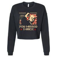 You Missed Thrice Trump Western Cowboy Three Times Us Flag Cropped Pullover Crew