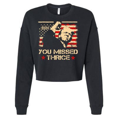 You Missed Thrice Trump Western Cowboy Three Times Us Flag Cropped Pullover Crew