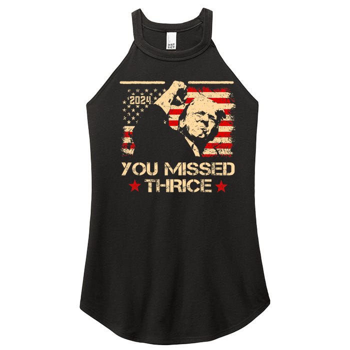 You Missed Thrice Trump Western Cowboy Three Times Us Flag Women's Perfect Tri Rocker Tank