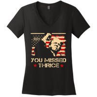 You Missed Thrice Trump Western Cowboy Three Times Us Flag Women's V-Neck T-Shirt