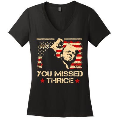 You Missed Thrice Trump Western Cowboy Three Times Us Flag Women's V-Neck T-Shirt