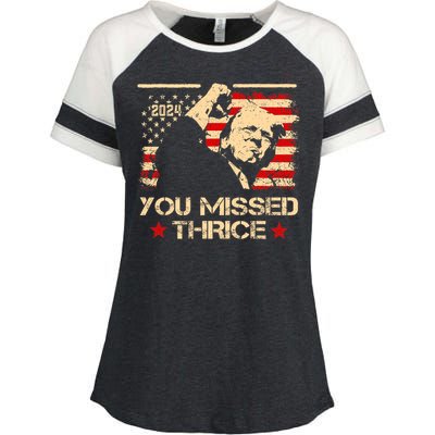 You Missed Thrice Trump Western Cowboy Three Times Us Flag Enza Ladies Jersey Colorblock Tee