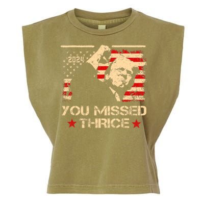 You Missed Thrice Trump Western Cowboy Three Times Us Flag Garment-Dyed Women's Muscle Tee