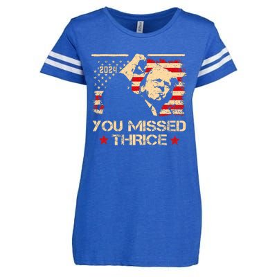 You Missed Thrice Trump Western Cowboy Three Times Us Flag Enza Ladies Jersey Football T-Shirt