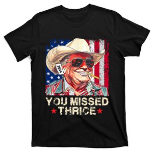 You Missed Thrice Trump Western Cowboy Trump 2024 Us Flag T-Shirt