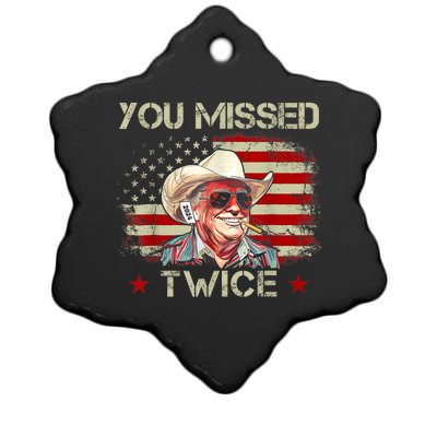 You Missed Twice Western Trump Cowboy Trump 2024 Us Flag Ceramic Star Ornament