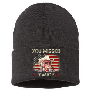 You Missed Twice Western Trump Cowboy Trump 2024 Us Flag Sustainable Knit Beanie