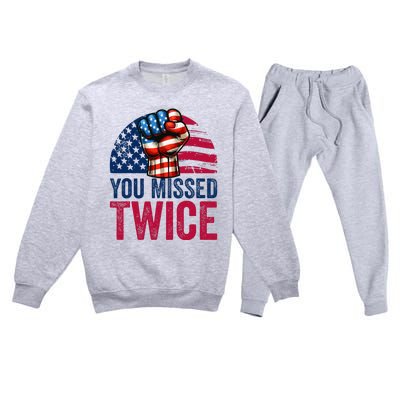 You Missed Twice Trump Assassinated White 2024 Premium Crewneck Sweatsuit Set