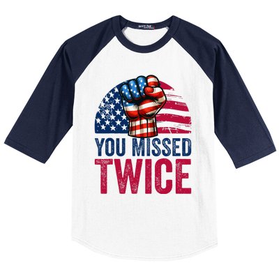 You Missed Twice Trump Assassinated White 2024 Baseball Sleeve Shirt