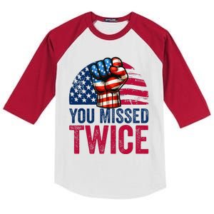 You Missed Twice Trump Assassinated White 2024 Kids Colorblock Raglan Jersey