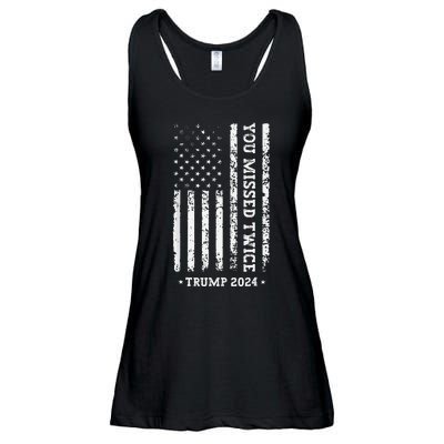 You Missed Twice You Missed Again Trump 2024 Us Flag Ladies Essential Flowy Tank