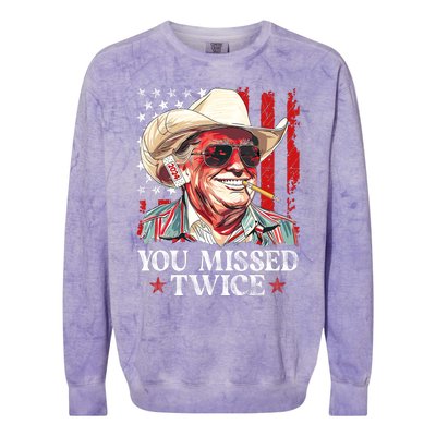 You Missed Twice Western Trump Cowboy Trump 2024 Us Flag Colorblast Crewneck Sweatshirt