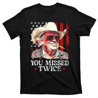 You Missed Twice Western Trump Cowboy Trump 2024 Us Flag T-Shirt