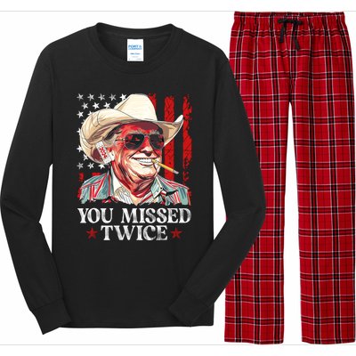 You Missed Twice Western Trump Cowboy Trump 2024 Us Flag Long Sleeve Pajama Set