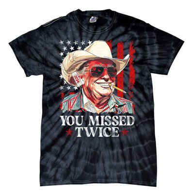 You Missed Twice Western Trump Cowboy Trump 2024 Us Flag Tie-Dye T-Shirt