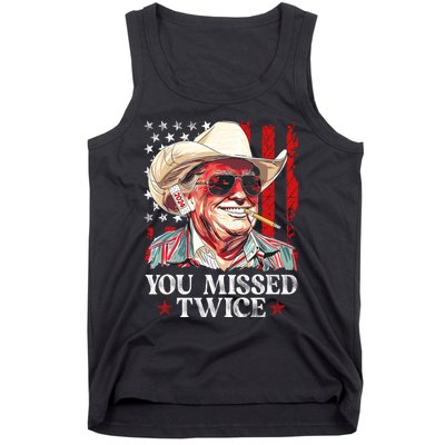 You Missed Twice Western Trump Cowboy Trump 2024 Us Flag Tank Top