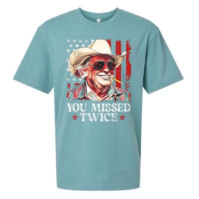 You Missed Twice Western Trump Cowboy Trump 2024 Us Flag Sueded Cloud Jersey T-Shirt