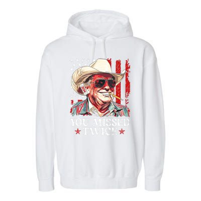 You Missed Twice Western Trump Cowboy Trump 2024 Us Flag Garment-Dyed Fleece Hoodie