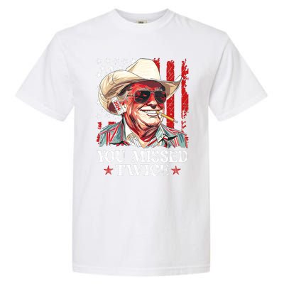 You Missed Twice Western Trump Cowboy Trump 2024 Us Flag Garment-Dyed Heavyweight T-Shirt