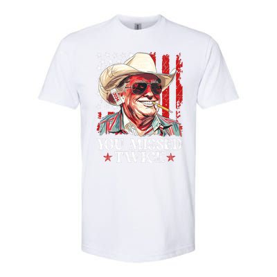 You Missed Twice Western Trump Cowboy Trump 2024 Us Flag Softstyle CVC T-Shirt