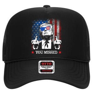 You Missed Trump 2024 Us American Flag High Crown Mesh Back Trucker Hat