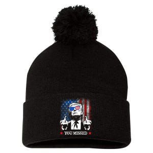 You Missed Trump 2024 Us American Flag Pom Pom 12in Knit Beanie