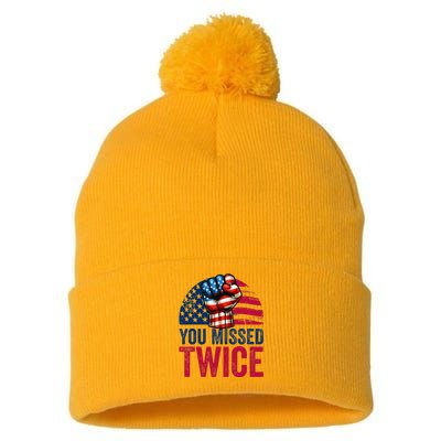 You Missed Twice Trump Assassinated White 2024 Pom Pom 12in Knit Beanie