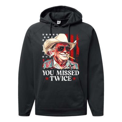 You Missed Twice Western Trump Cowboy Trump 2024 Us Flag Performance Fleece Hoodie