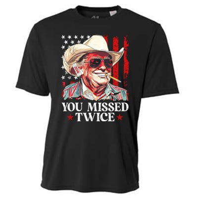 You Missed Twice Western Trump Cowboy Trump 2024 Us Flag Cooling Performance Crew T-Shirt