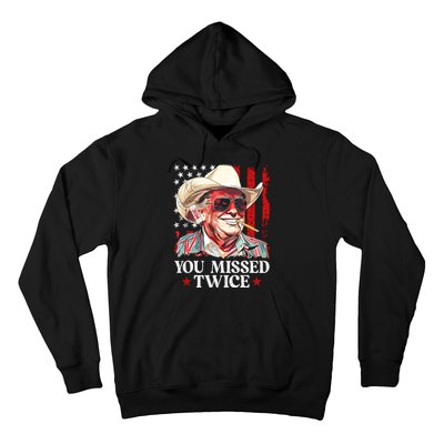 You Missed Twice Western Trump Cowboy Trump 2024 Us Flag Hoodie