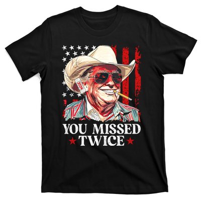 You Missed Twice Western Trump Cowboy Trump 2024 Us Flag T-Shirt